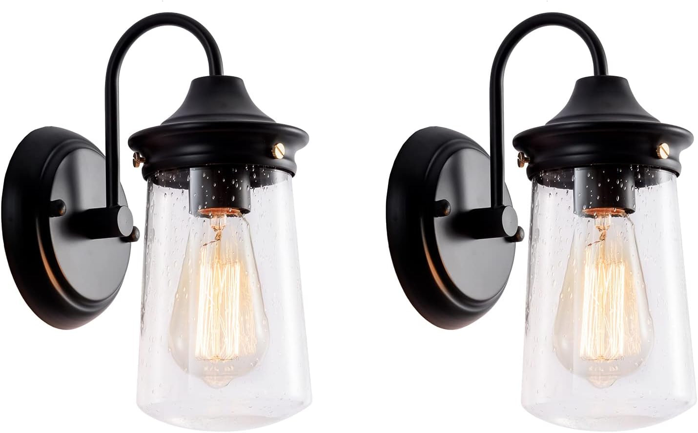 Outdoor Wall Light,Wall Lanterns, W/ Clear Seeded, Vanity Lighting Fixtures IP44 Black Outdoor Lighting, BD054/1B*2