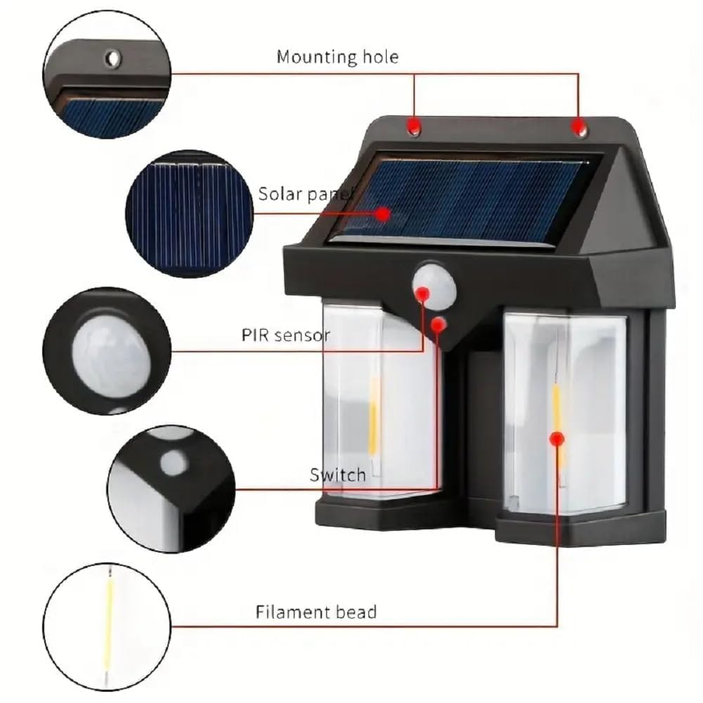 Double Lamp LED Wall Solar Lamp