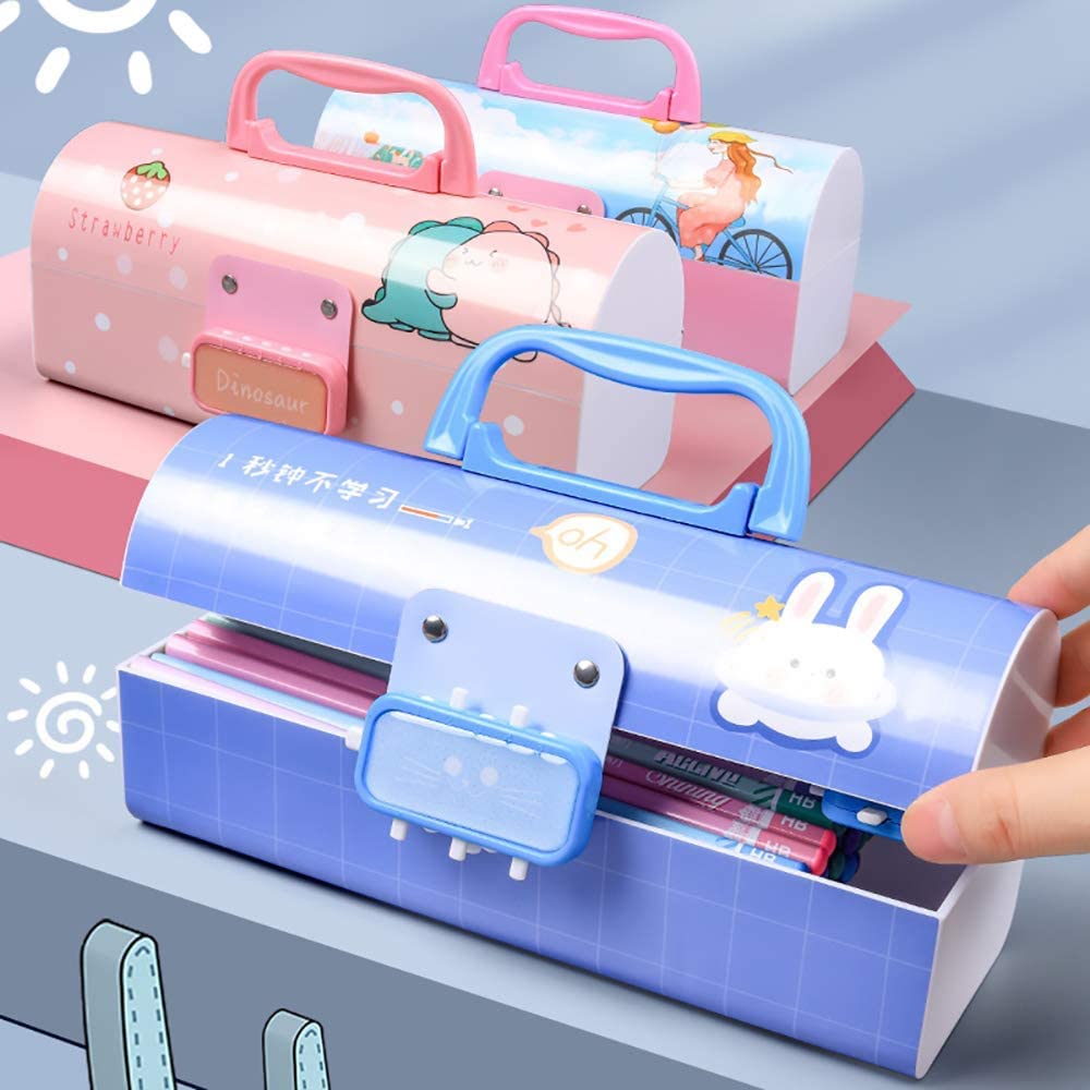 3d pink and dino suitcase pencil box