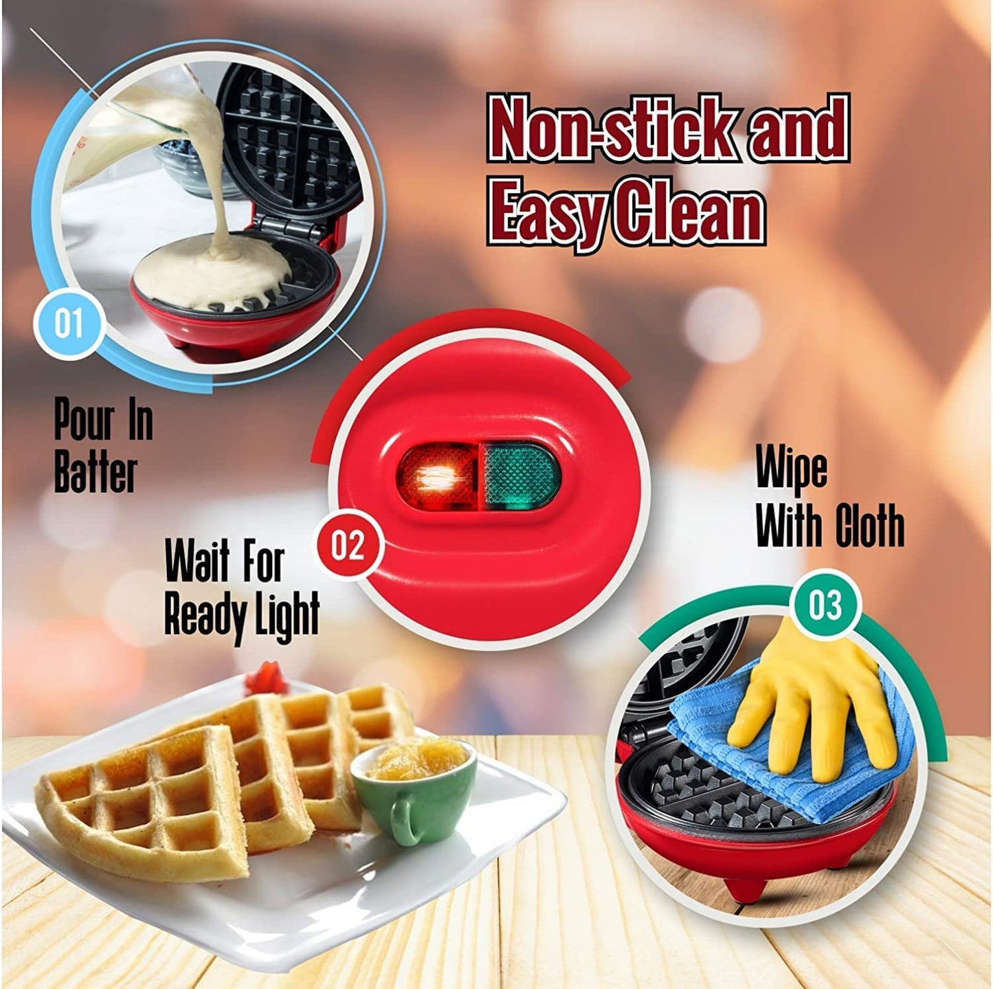 Stainless Steel Non-Stick Electric Iron Machine for Individual Belgian Waffles